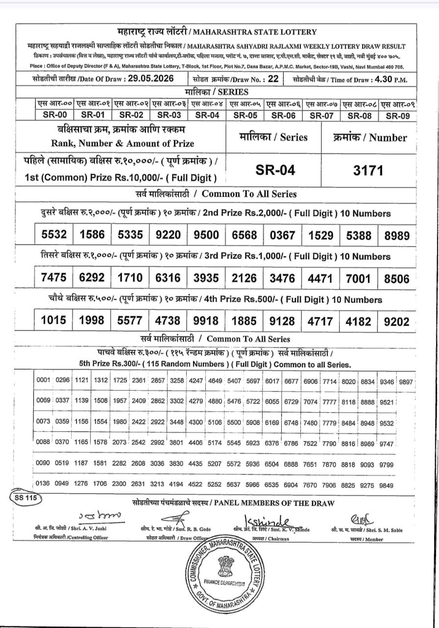 Maharashtra Sahyadri Lottery Result 29 05 26