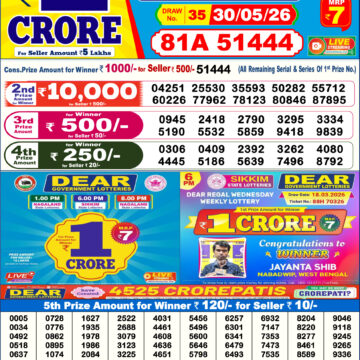 Dear Lottery Today Result 6PM 30 05 26