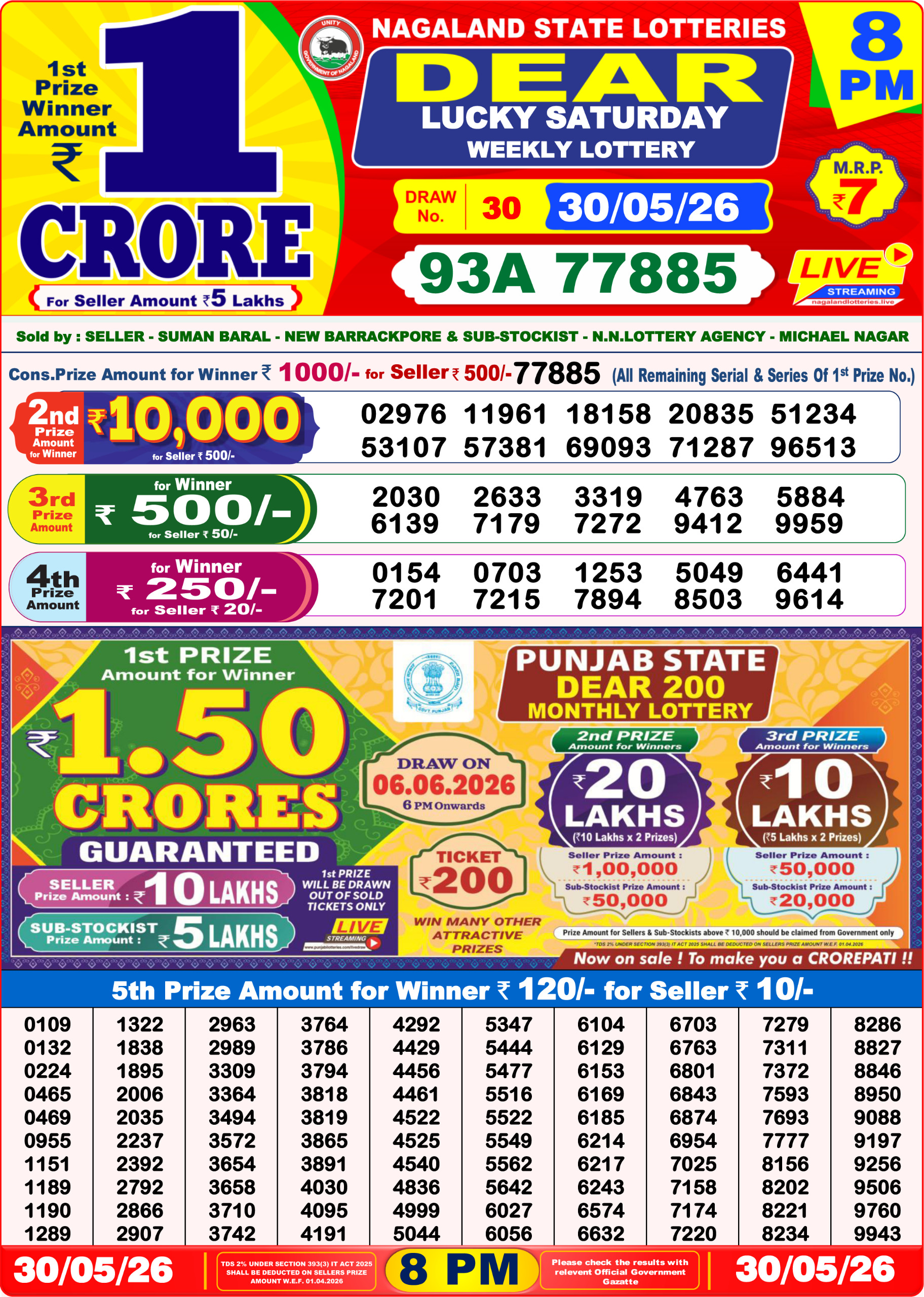 Dear Lottery Result 8PM 30 05 26