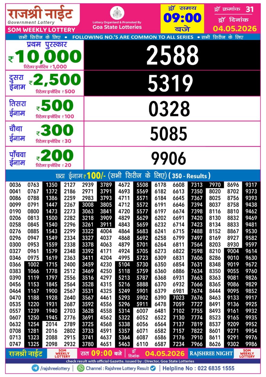 Rajshree 9PM Result 04 05 26