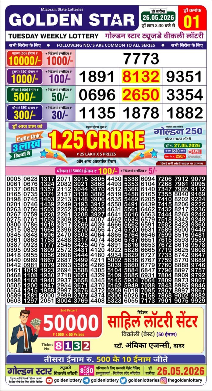 Golden 8:30PM Result 26 05 26
