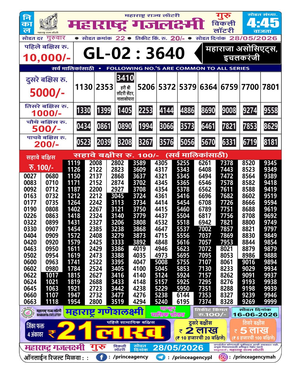 Maharashtra Gajlaxmi Lottery Result 28 05 26