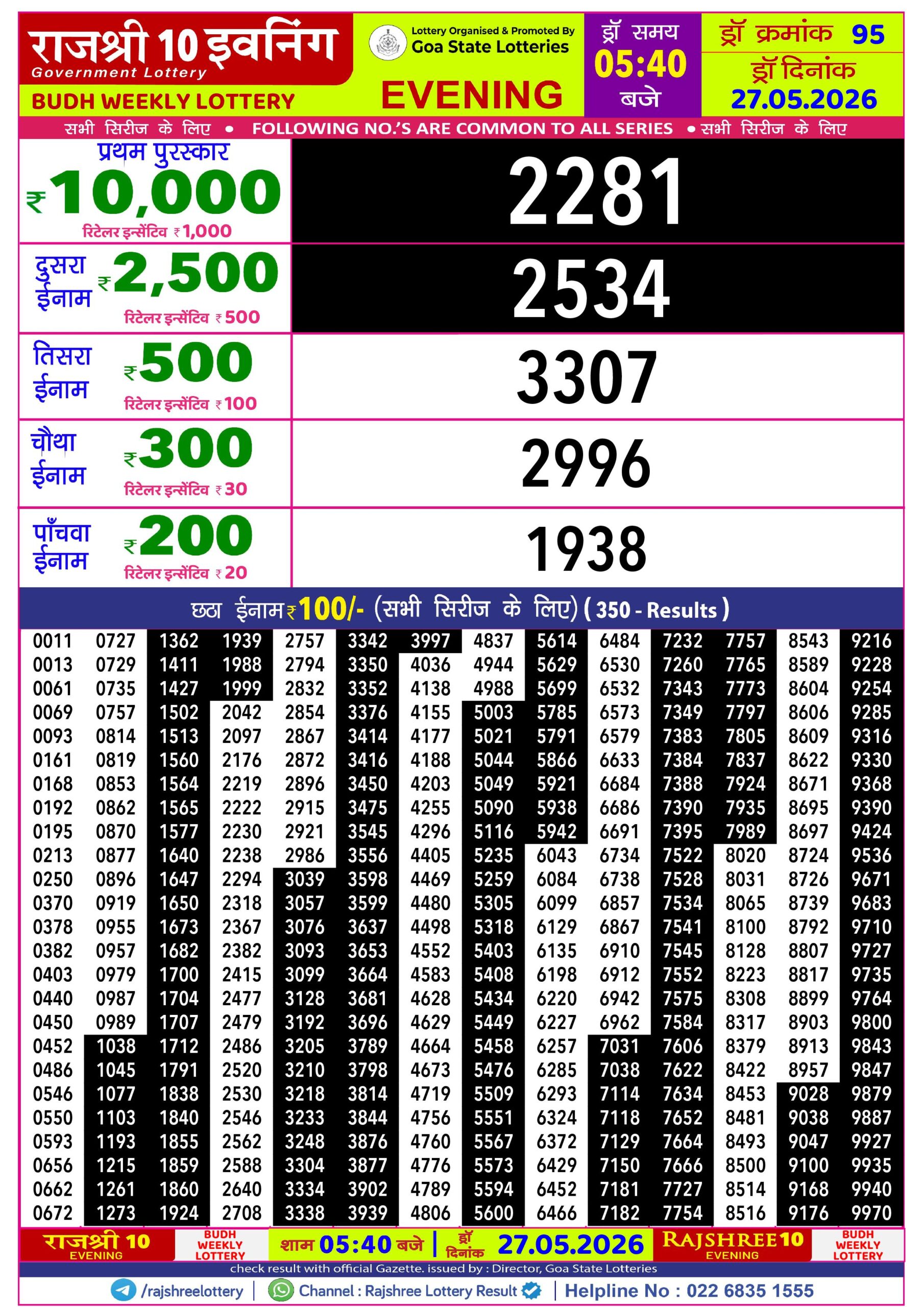 Rajshree 10 Evening 5:40PM Result 27 05 26
