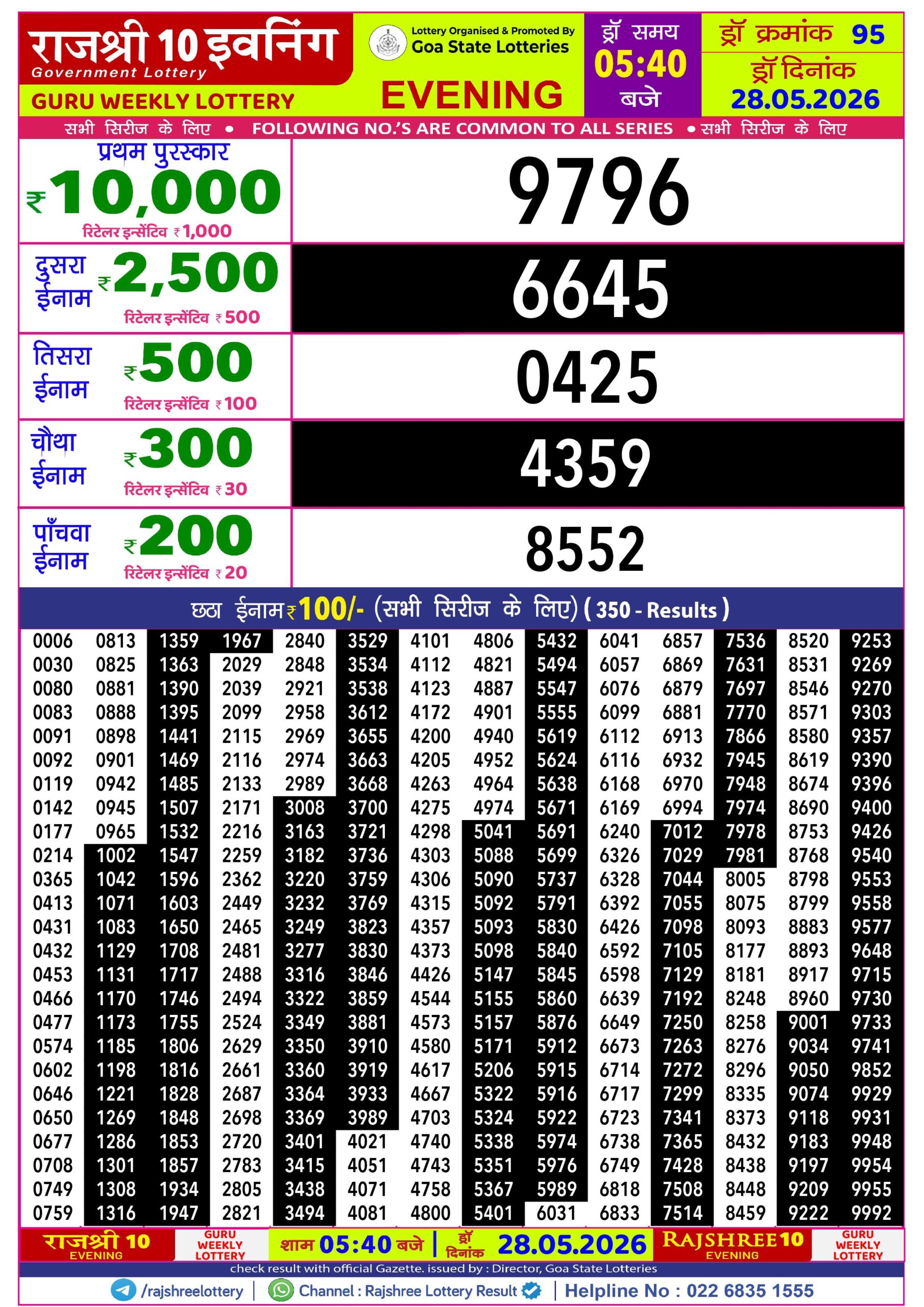 Rajshree 10 Evening 5:40PM Result 28 05 26