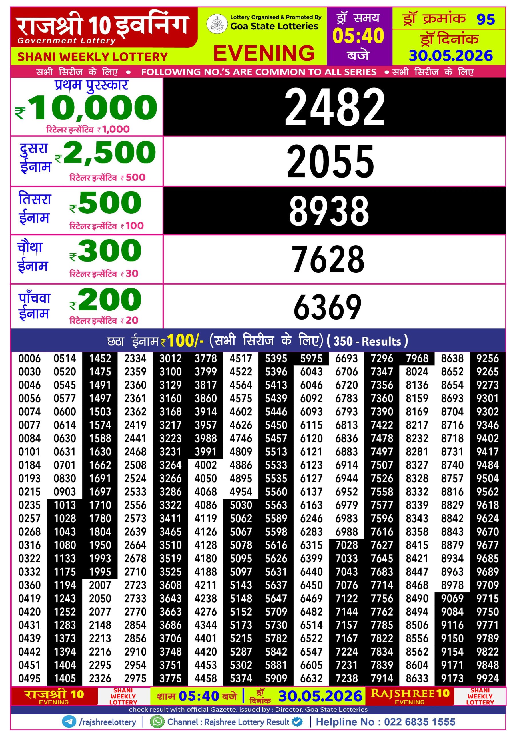 Rajshree 10 Evening 5:40PM Result 30 05 26