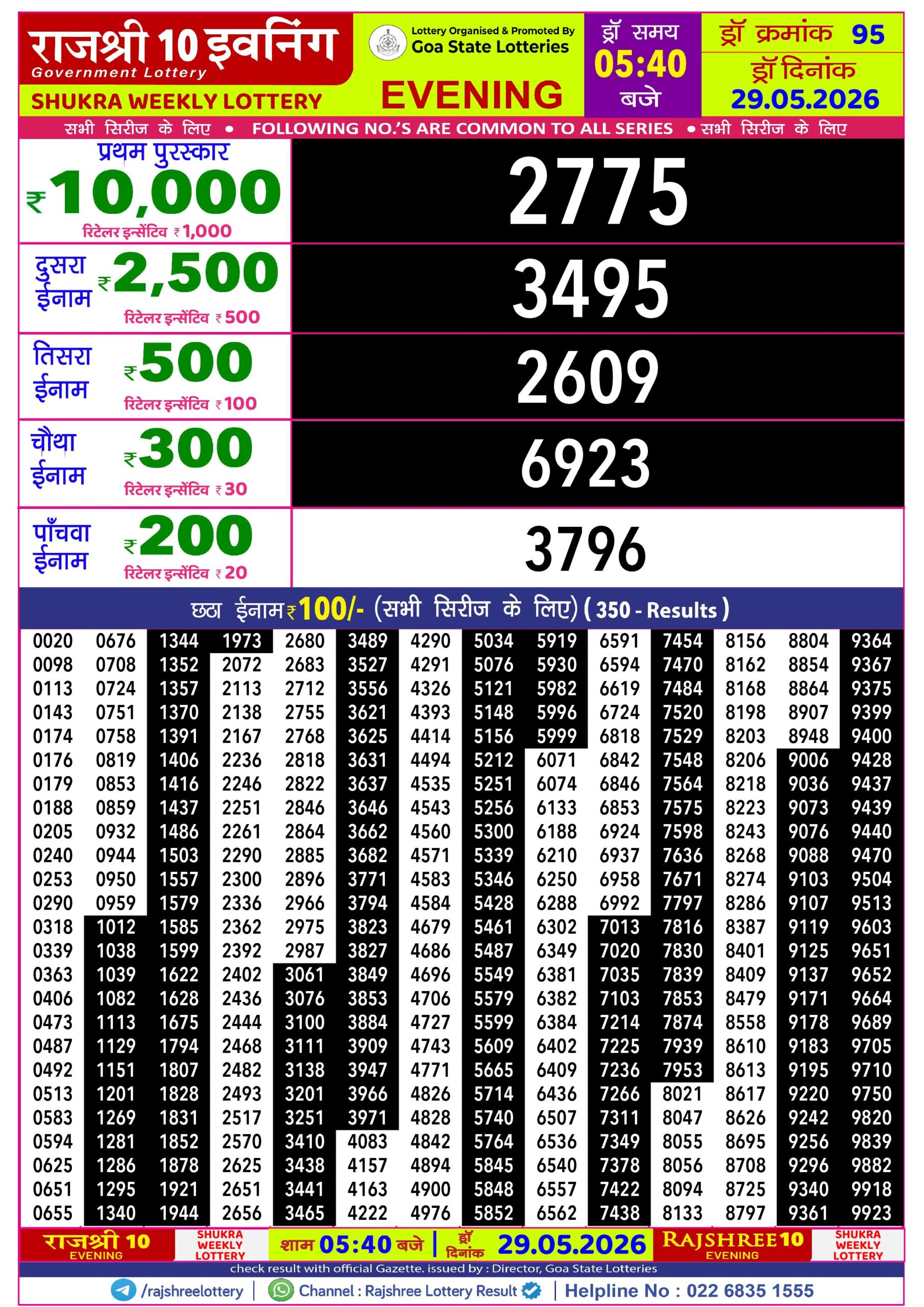 Rajshree 10 Evening 5:40PM Result 29 05 26