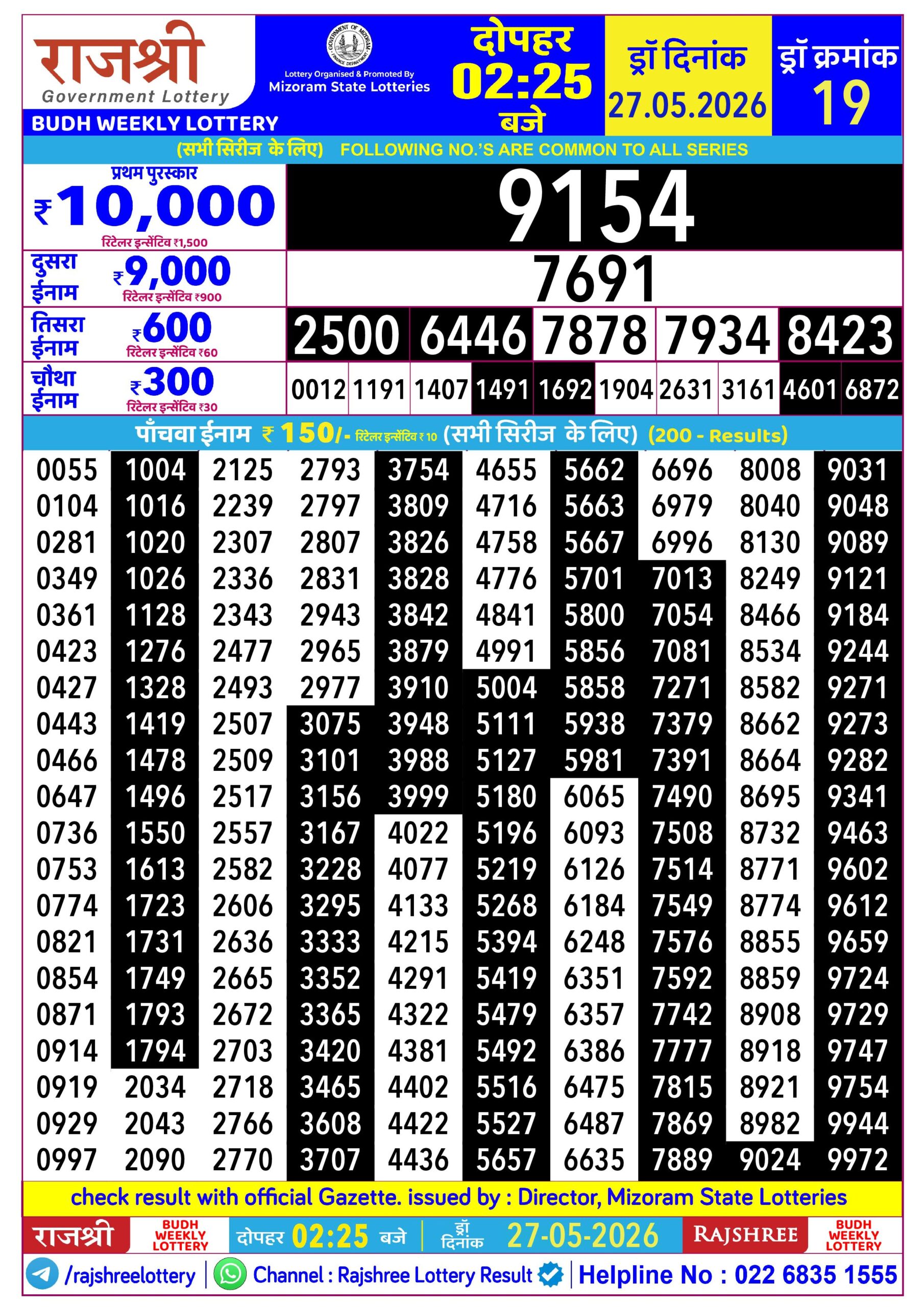 Rajshree Daily 2.25PM Result 27 05 26