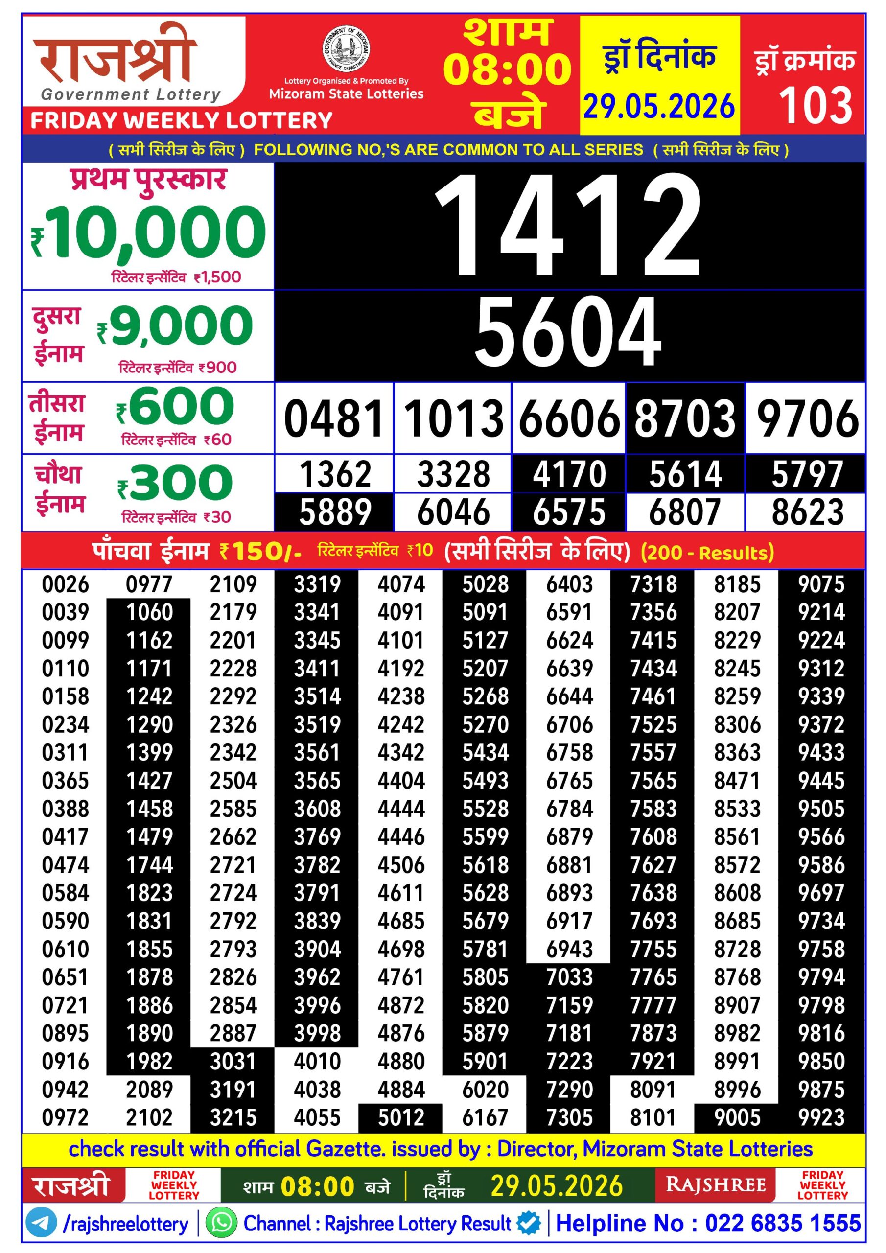 Rajshree Daily 8PM Result 29 05 26