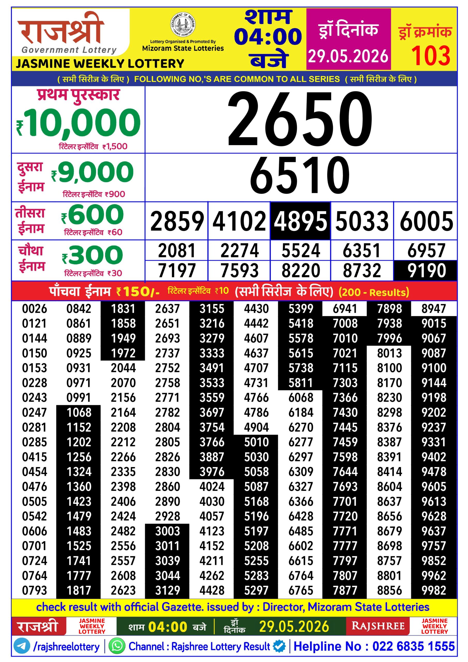 Rajshree Daily 4PM Result 29 05 26