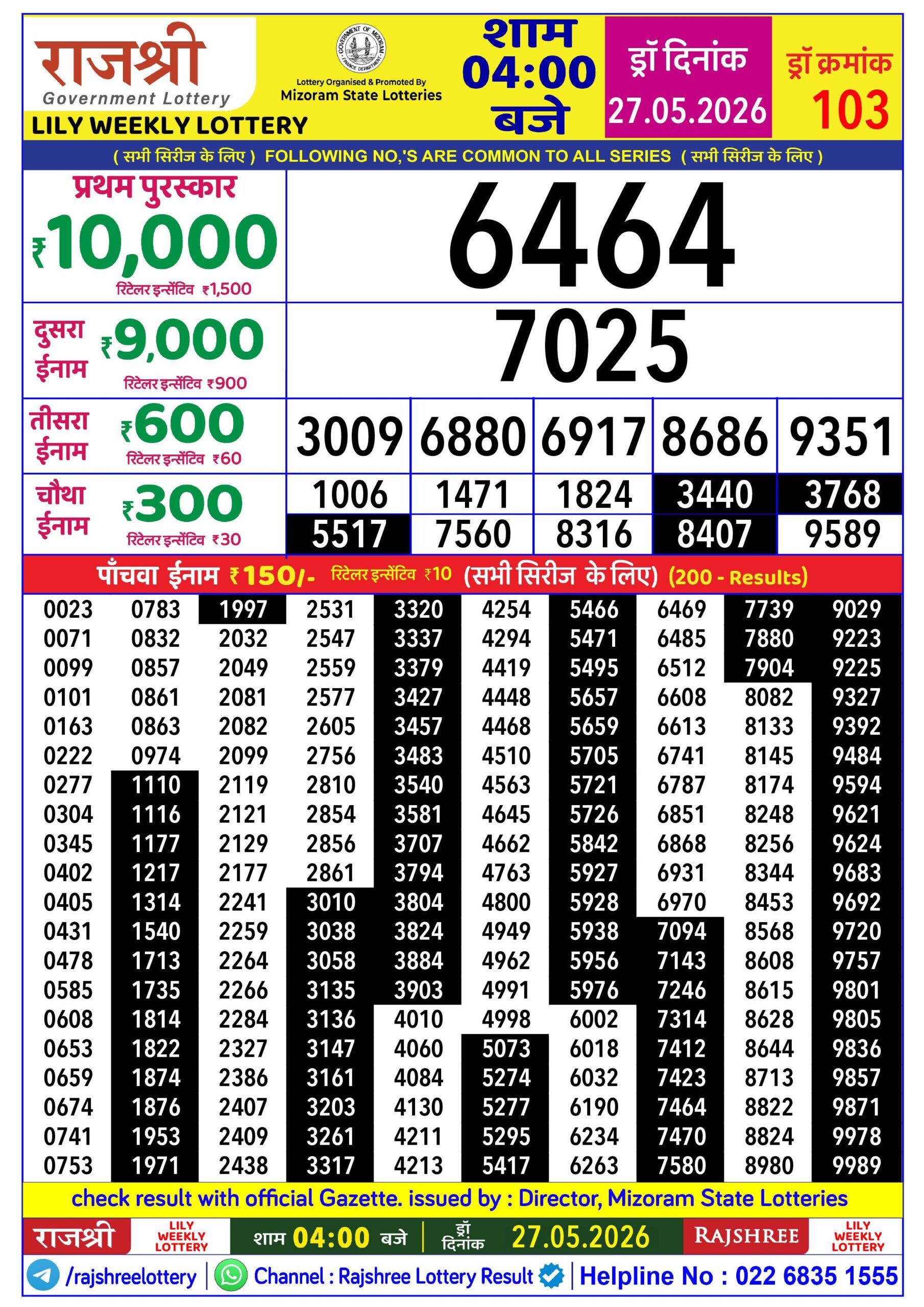 Rajshree Daily 4PM Result 27 05 26