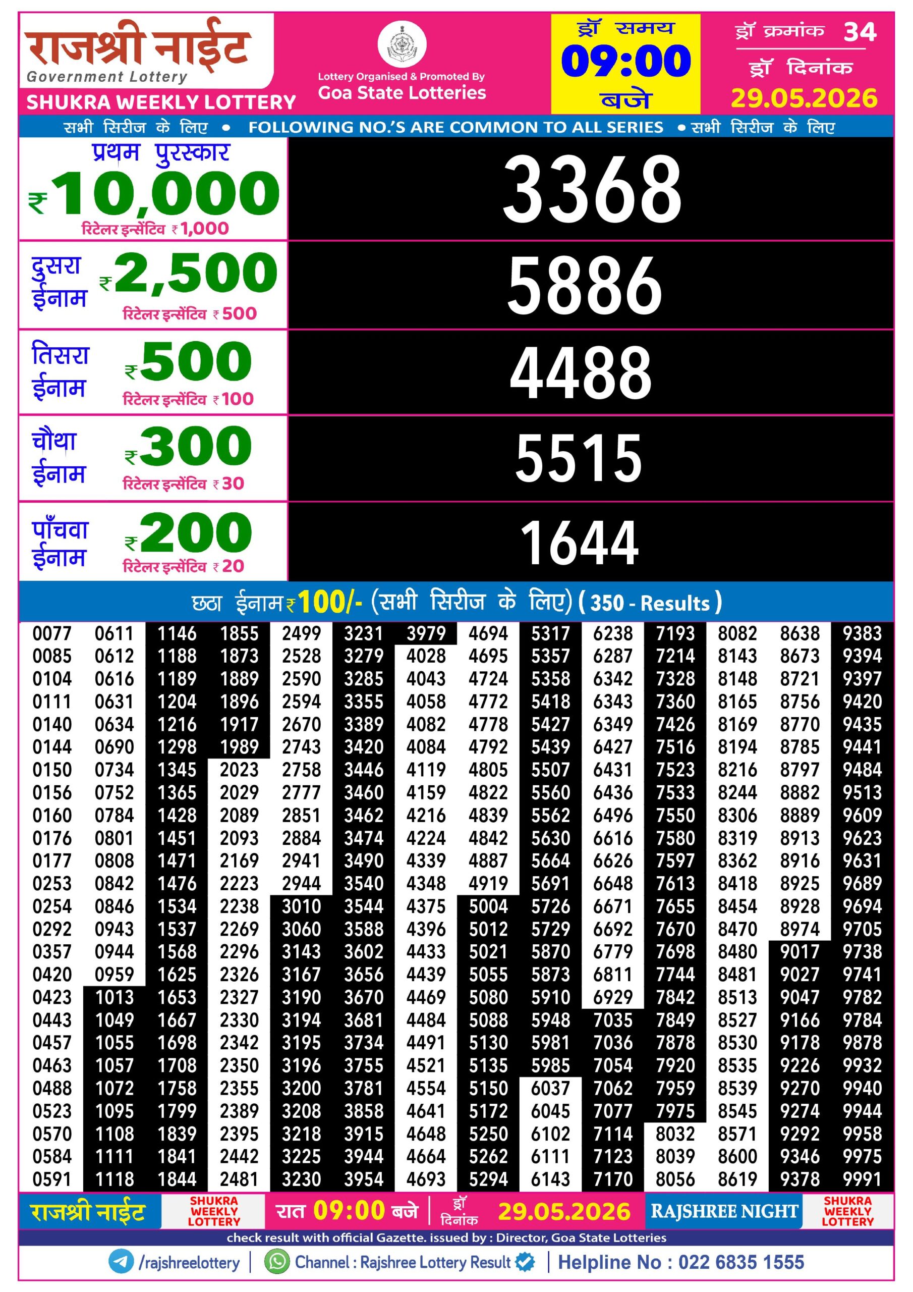 Rajshree 9PM Result 29 05 26
