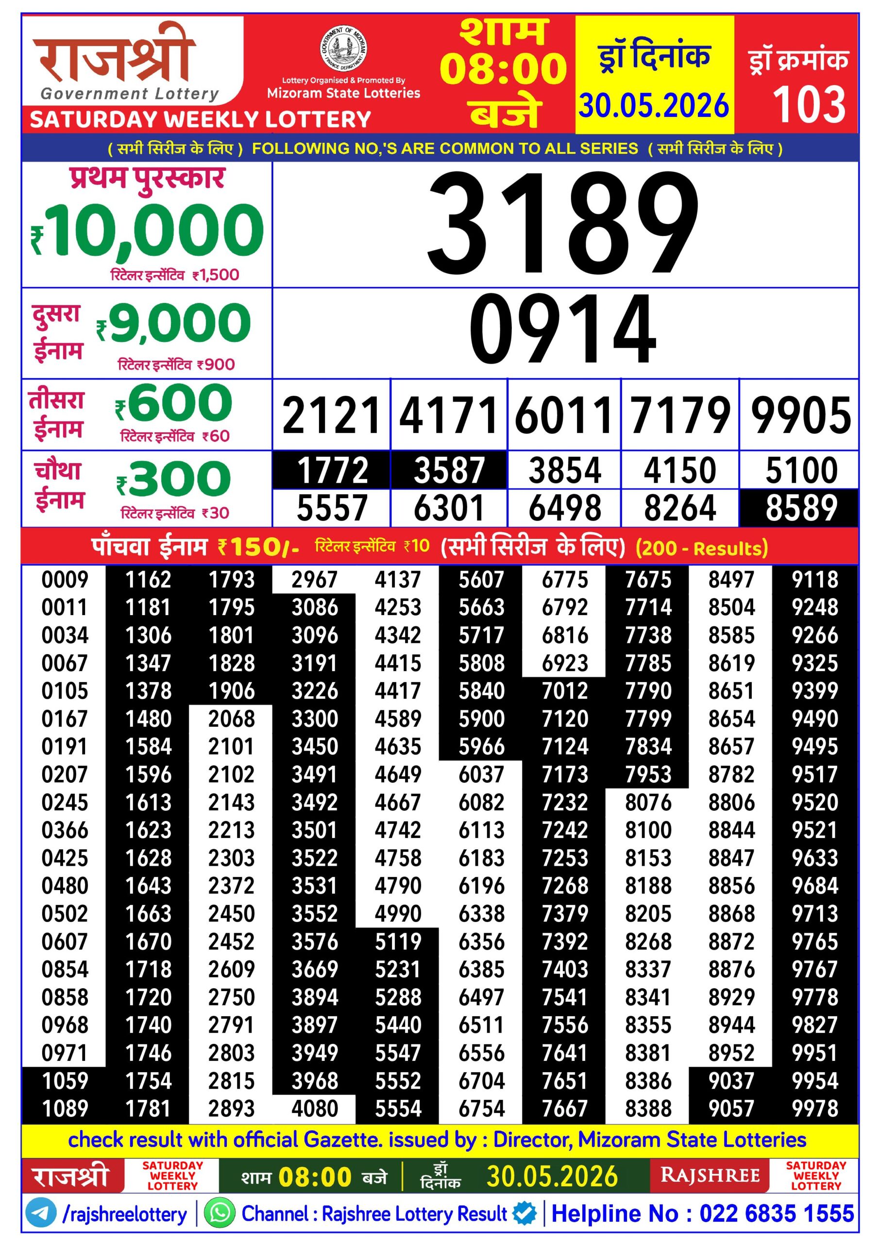 Rajshree Daily 8PM Result 30 05 26