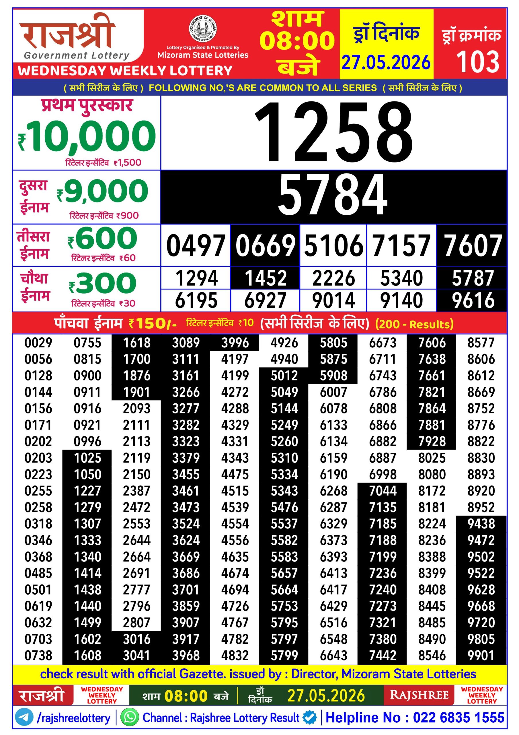 Rajshree Daily 8PM Result 27 05 26