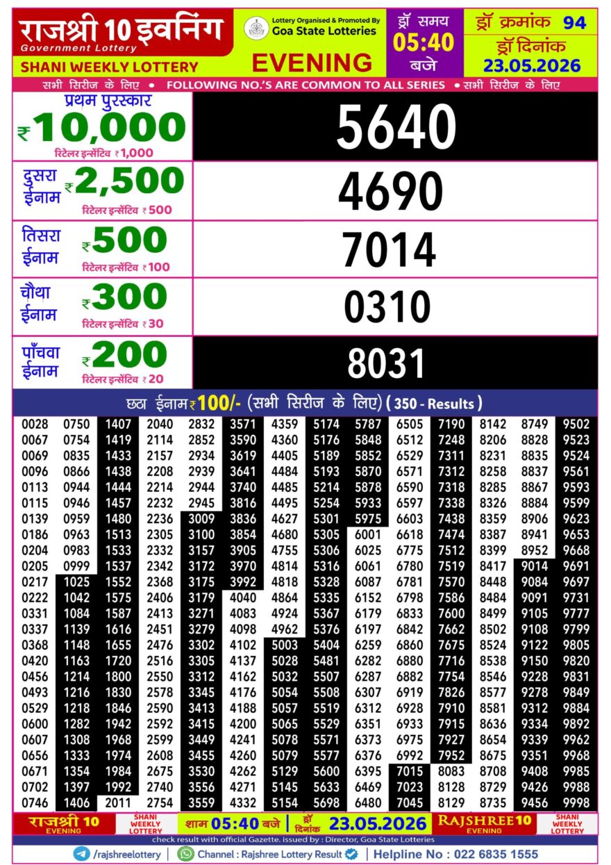 Rajshree 10 Evening 5:40PM Result 23 05 26