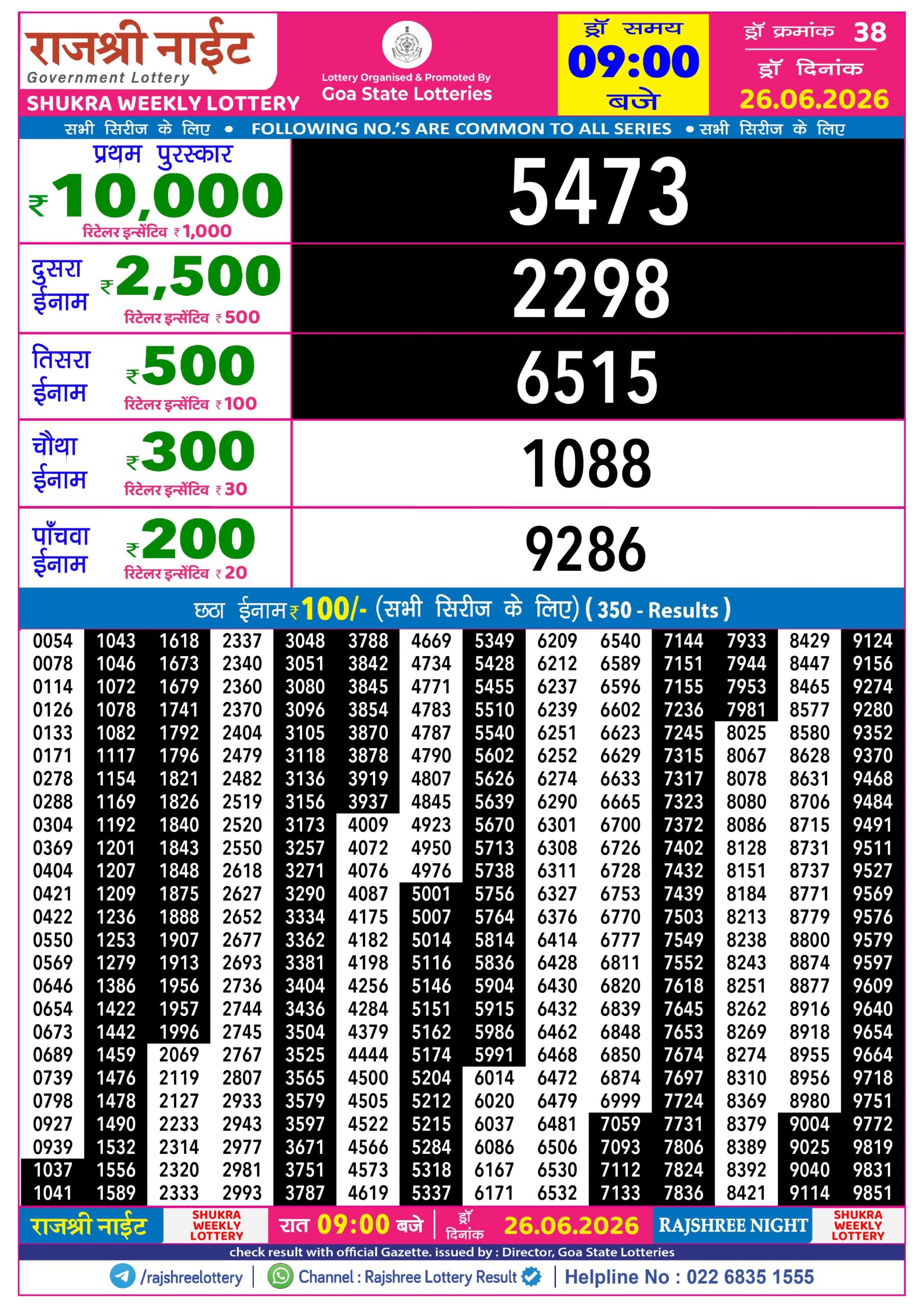 Rajshree 9PM Result 26 06 26