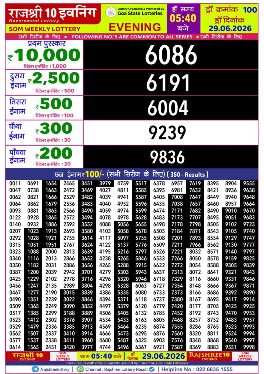 Rajshree 10 Evening 5:40PM Result 29 06 26