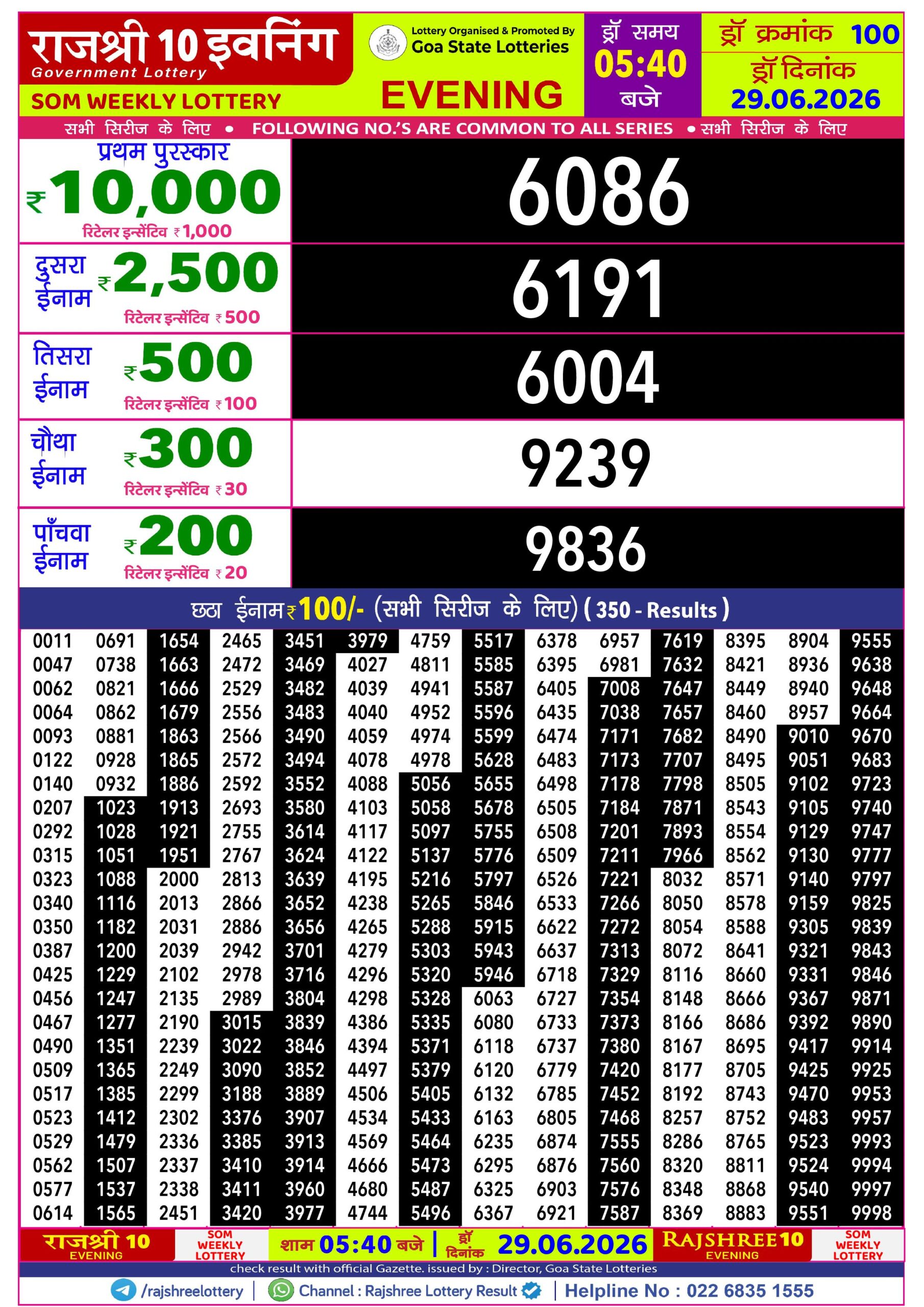Rajshree 10 Evening 5:40PM Result 29 06 26