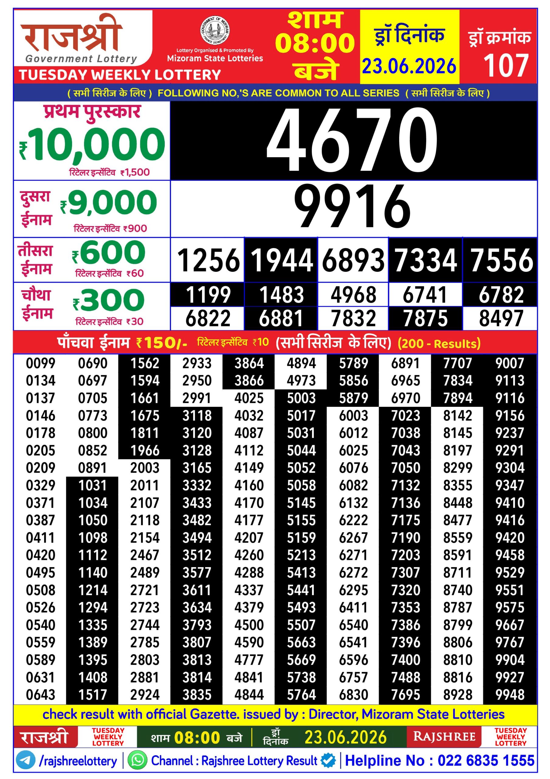 Rajshree Daily 8PM Result 23 06 26