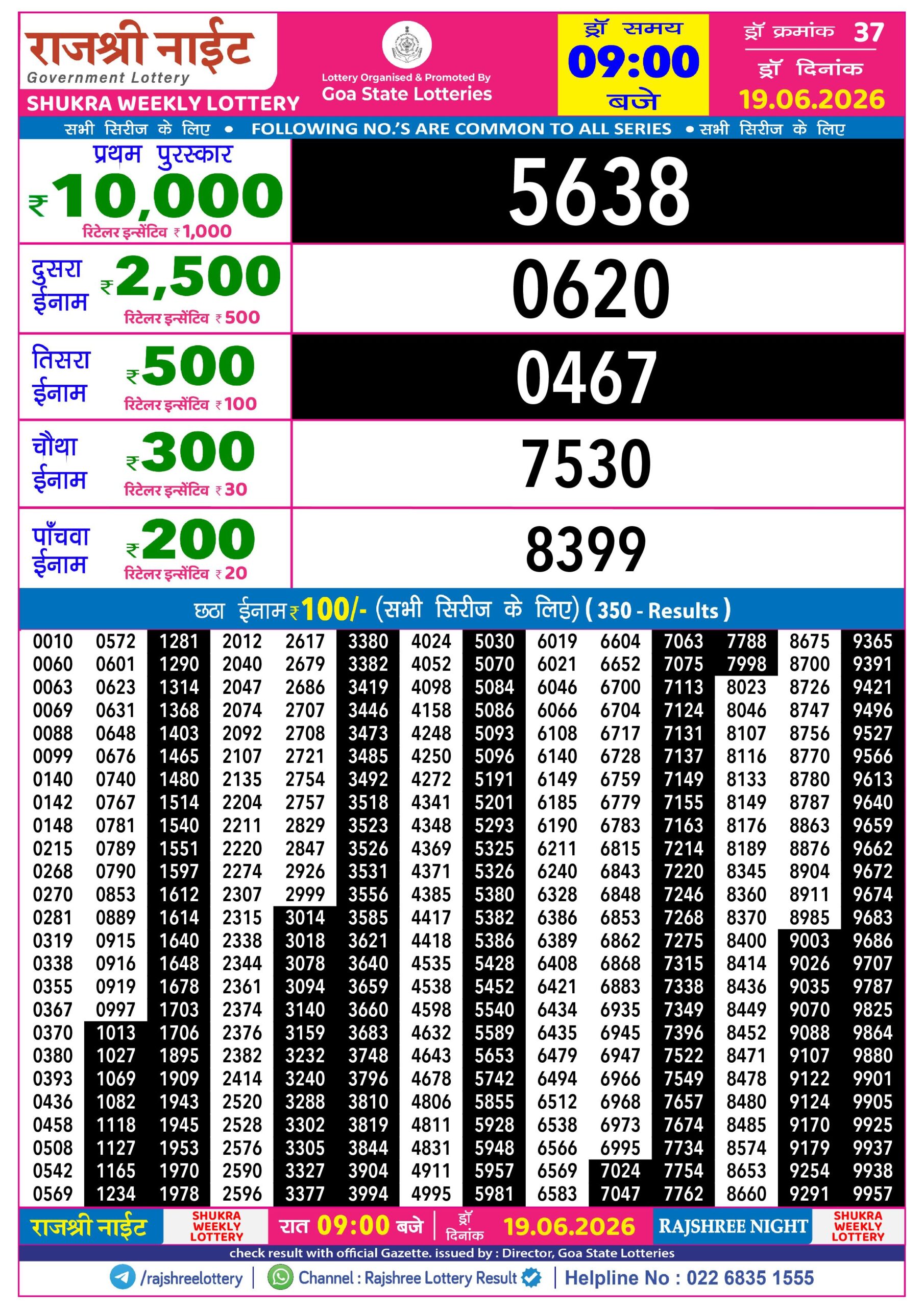 Rajshree 9PM Result 19 06 26