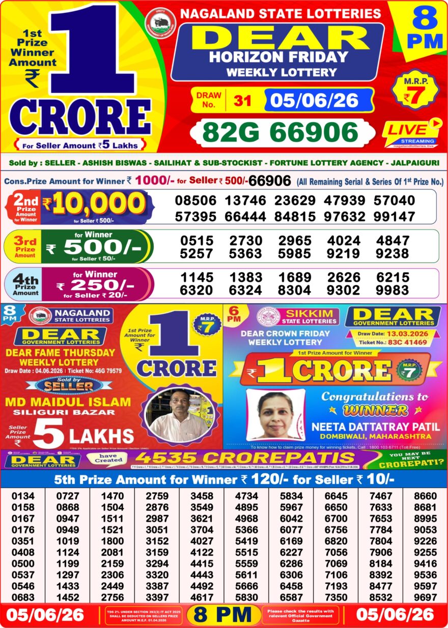 Dear Lottery Result 8PM 05 06 26