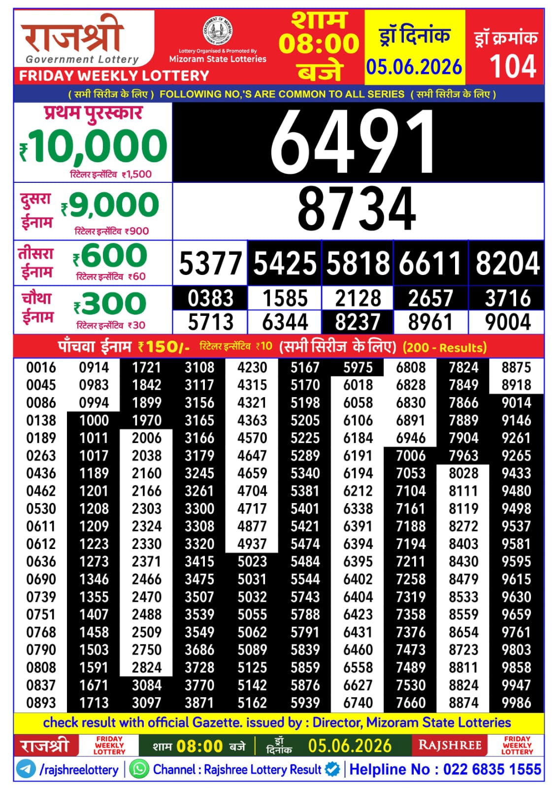 Rajshree Daily 8PM Result 05 06 26