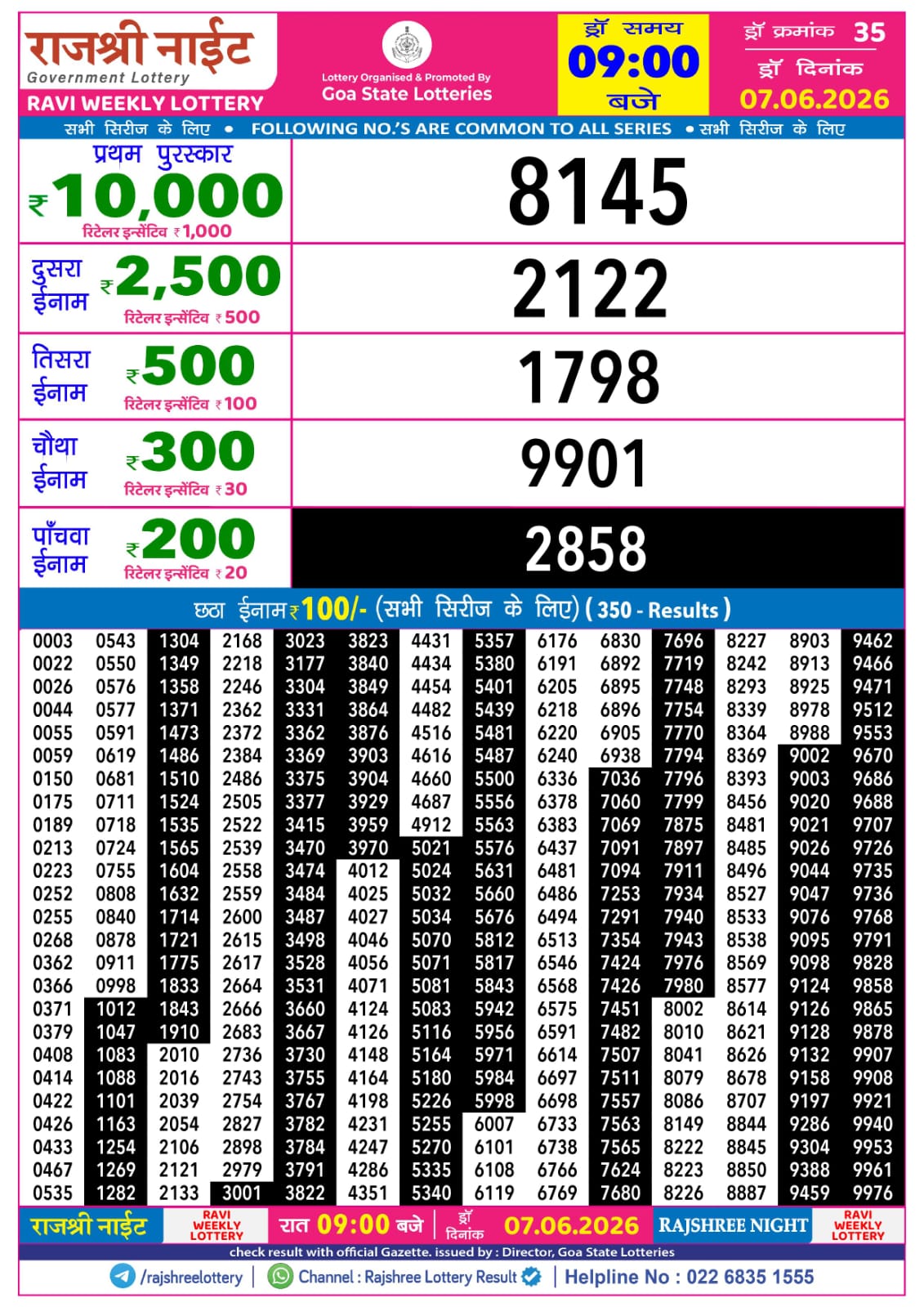 Rajshree 9PM Result 07 06 26