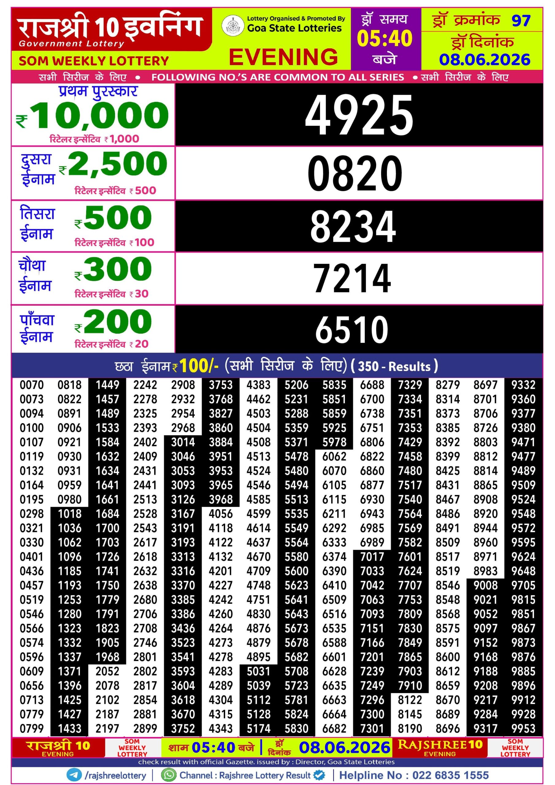 Rajshree 10 Evening 5:40PM Result 08 06 26