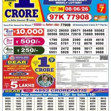 Dear Lottery Today Result 6PM 08 06 26