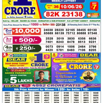 Dear Lottery Today Result 6PM 10 06 26