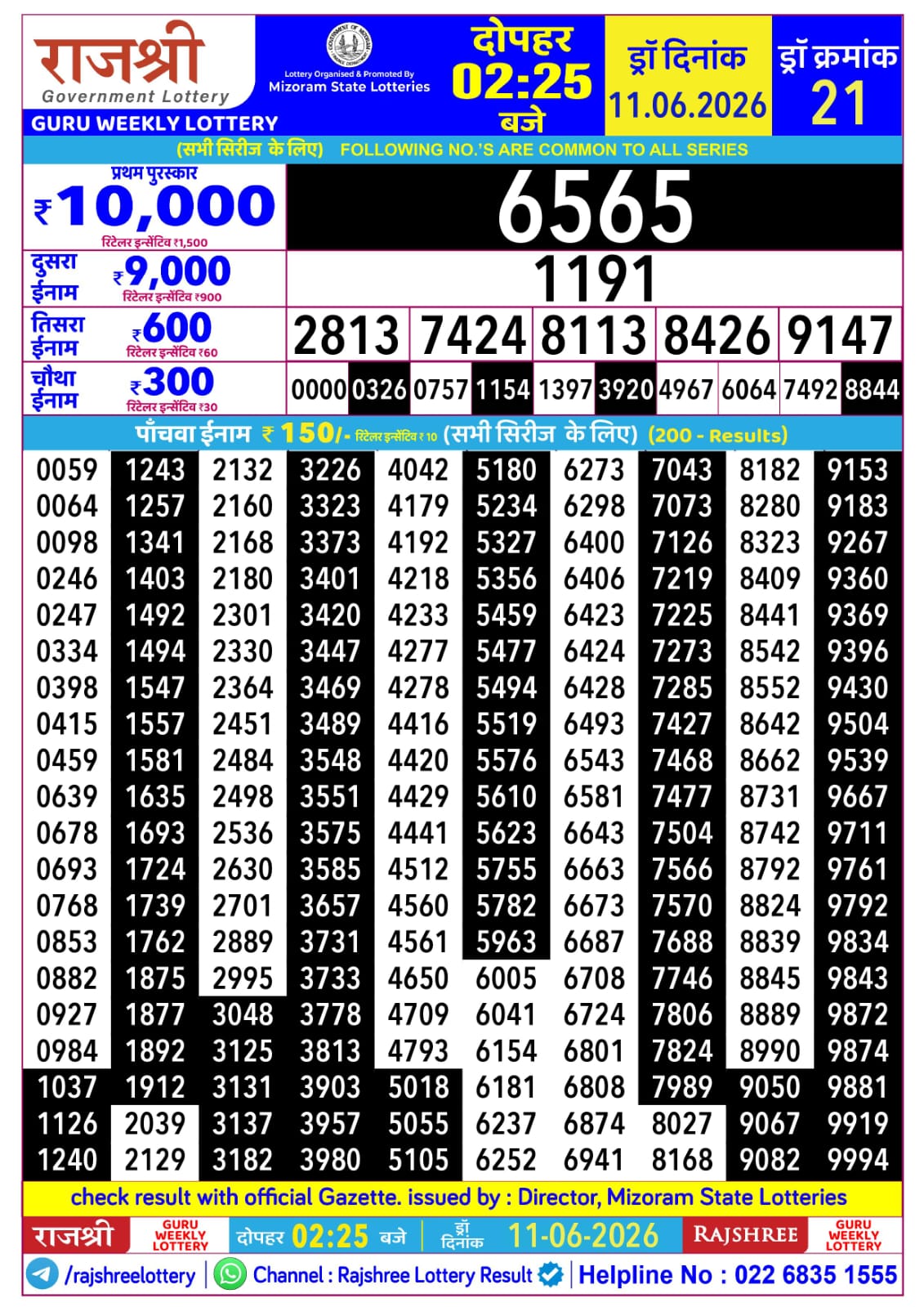 Rajshree Daily 2.25PM Result 11 06 26
