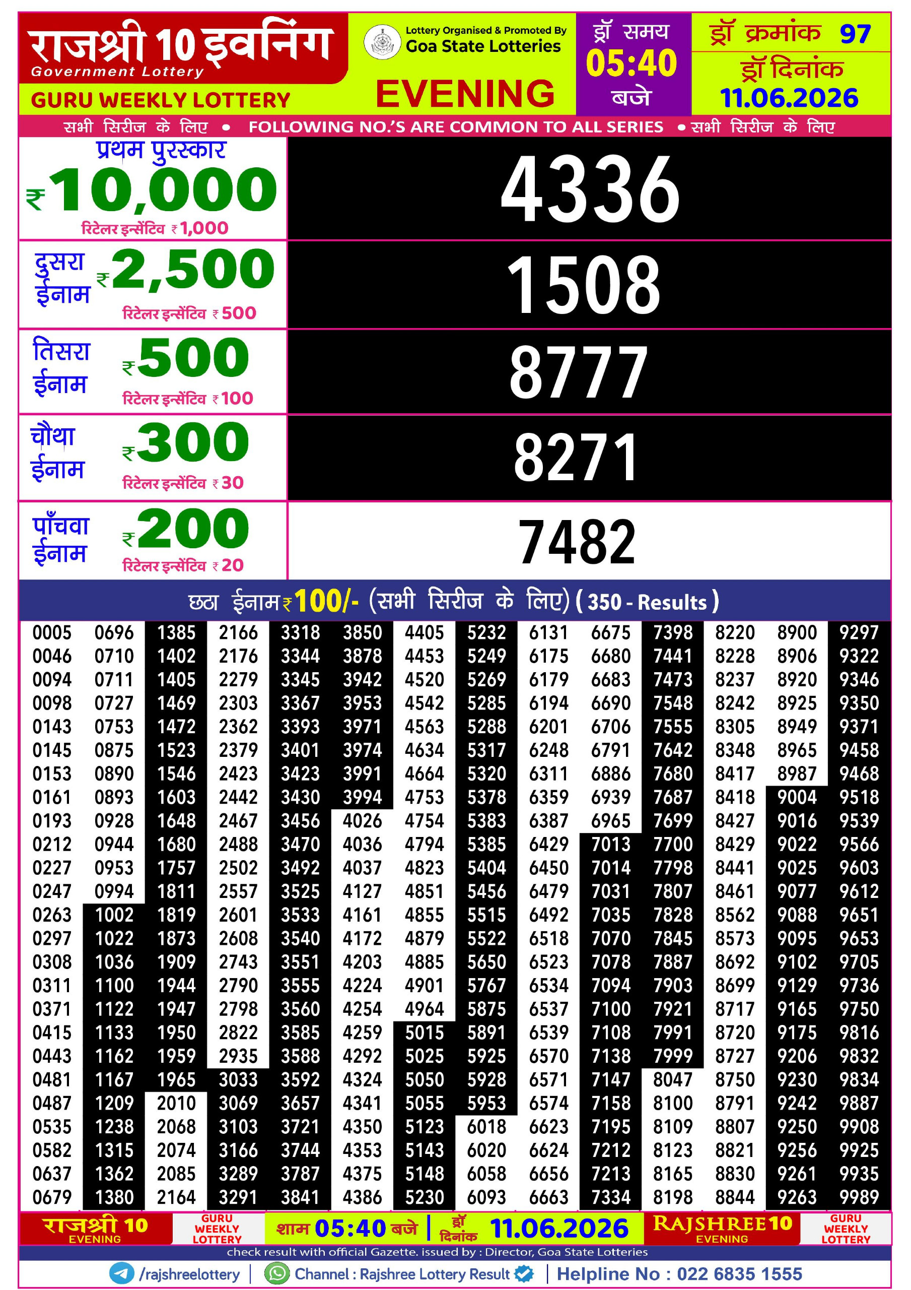 Rajshree 10 Evening 5:40PM Result 11 06 26