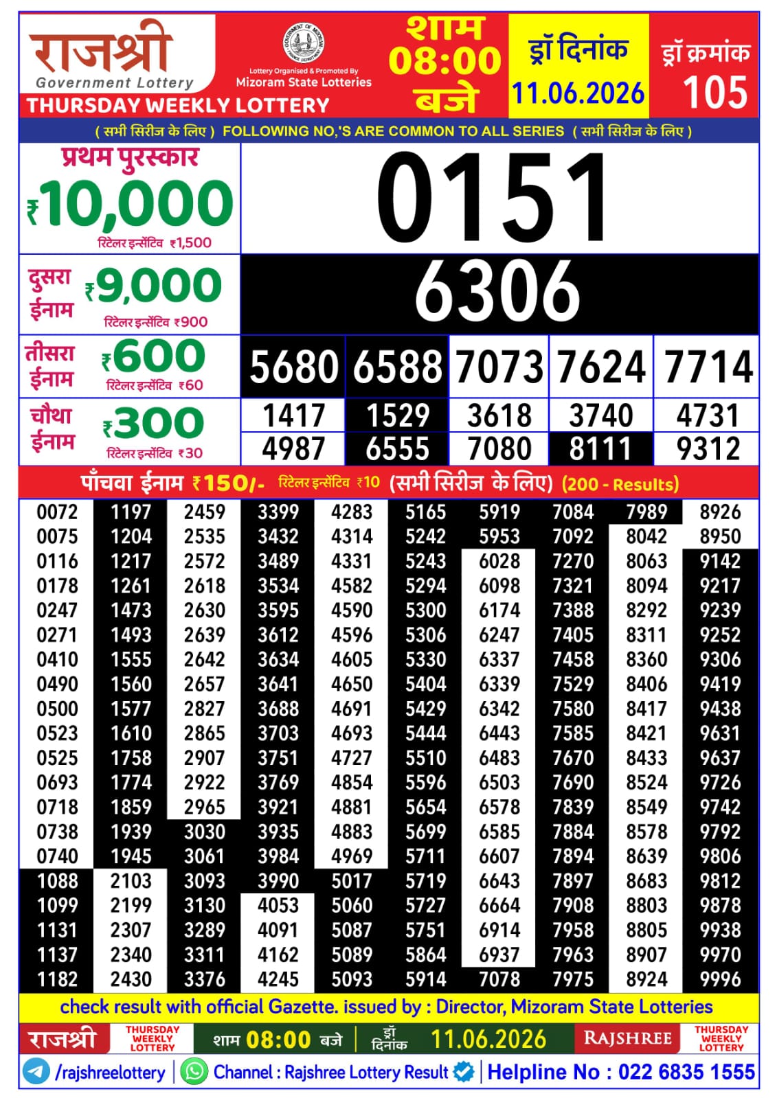 Rajshree Daily 8PM Result 11 06 26