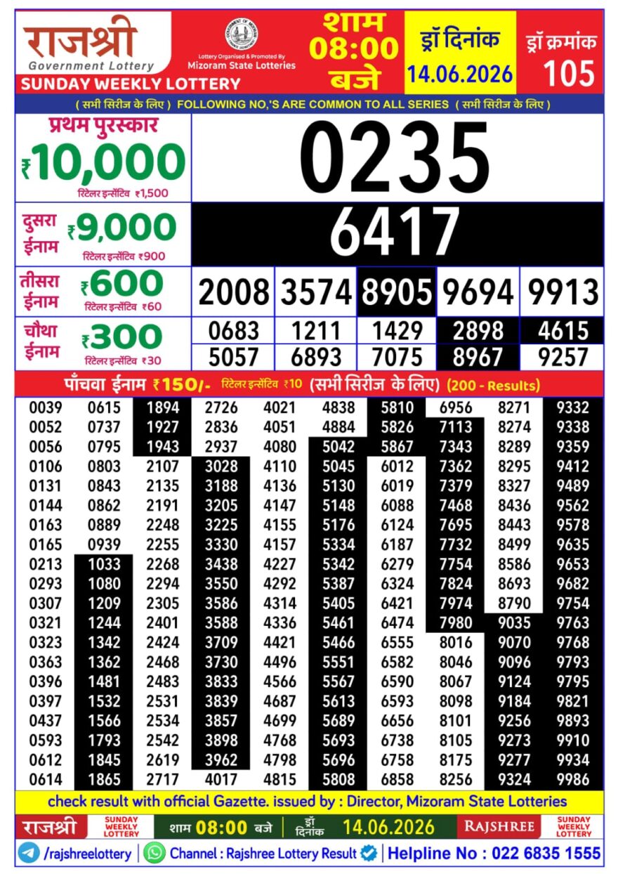 Rajshree Daily 8PM Result 14 06 26