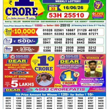 Dear Lottery Result Today 1PM 16 06 26