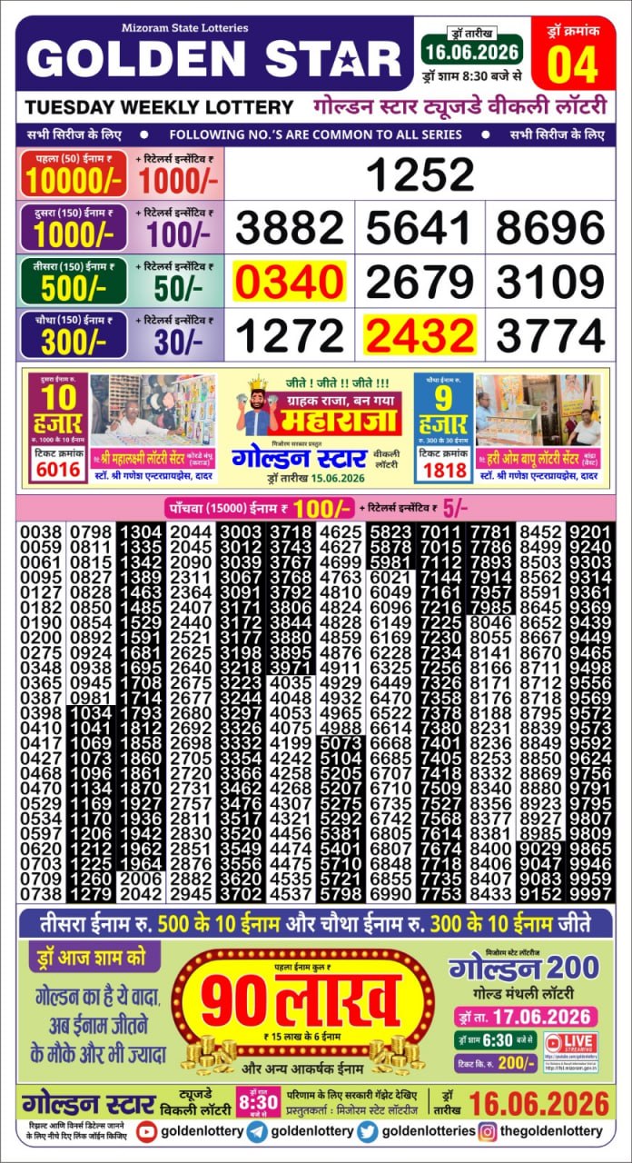 Golden 8:30PM Result 16 06 26