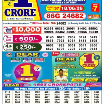 Dear Lottery Today Result 6PM 18 06 26