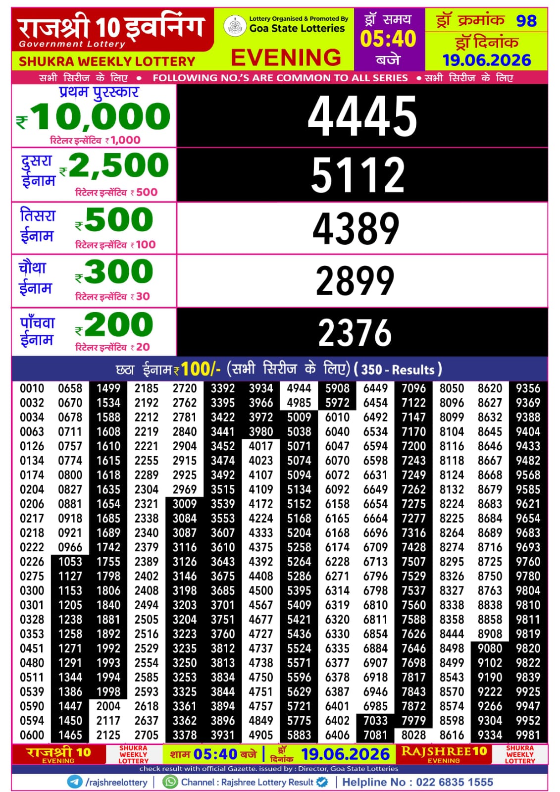 Rajshree 10 Evening 5:40PM Result 19 06 26