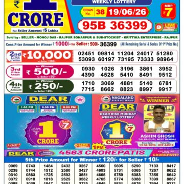 Dear Lottery Today Result 6PM 19 06 26