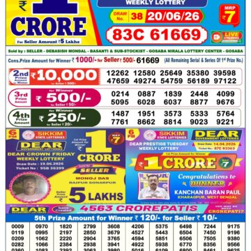 Dear Lottery Today Result 6PM 20 06 26