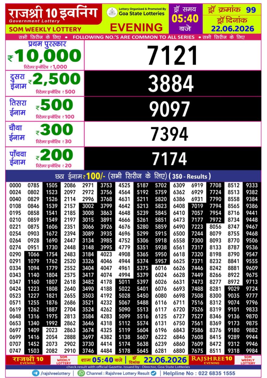 Rajshree 10 Evening 5:40PM Result 22 06 26