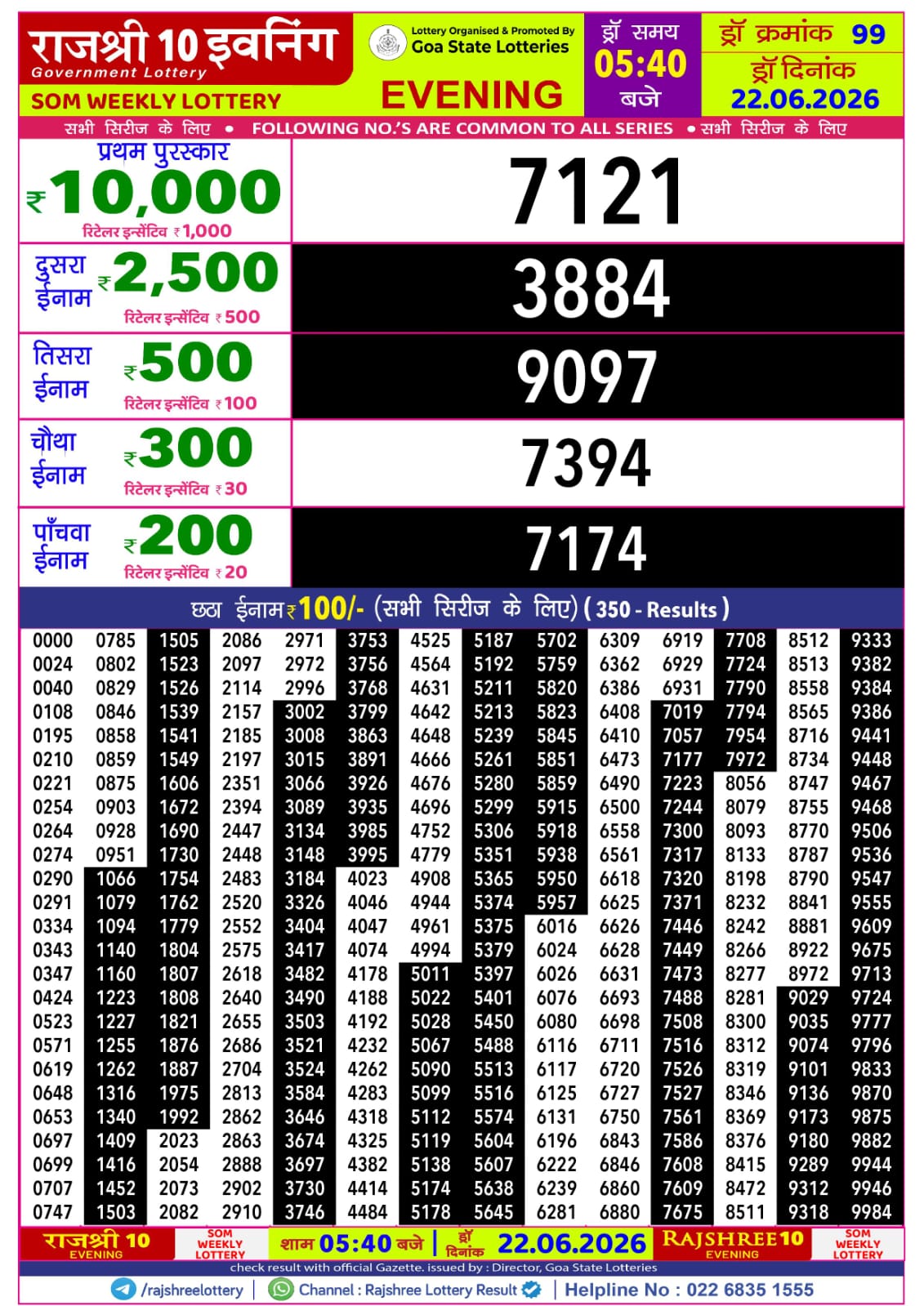 Rajshree 10 Evening 5:40PM Result 22 06 26