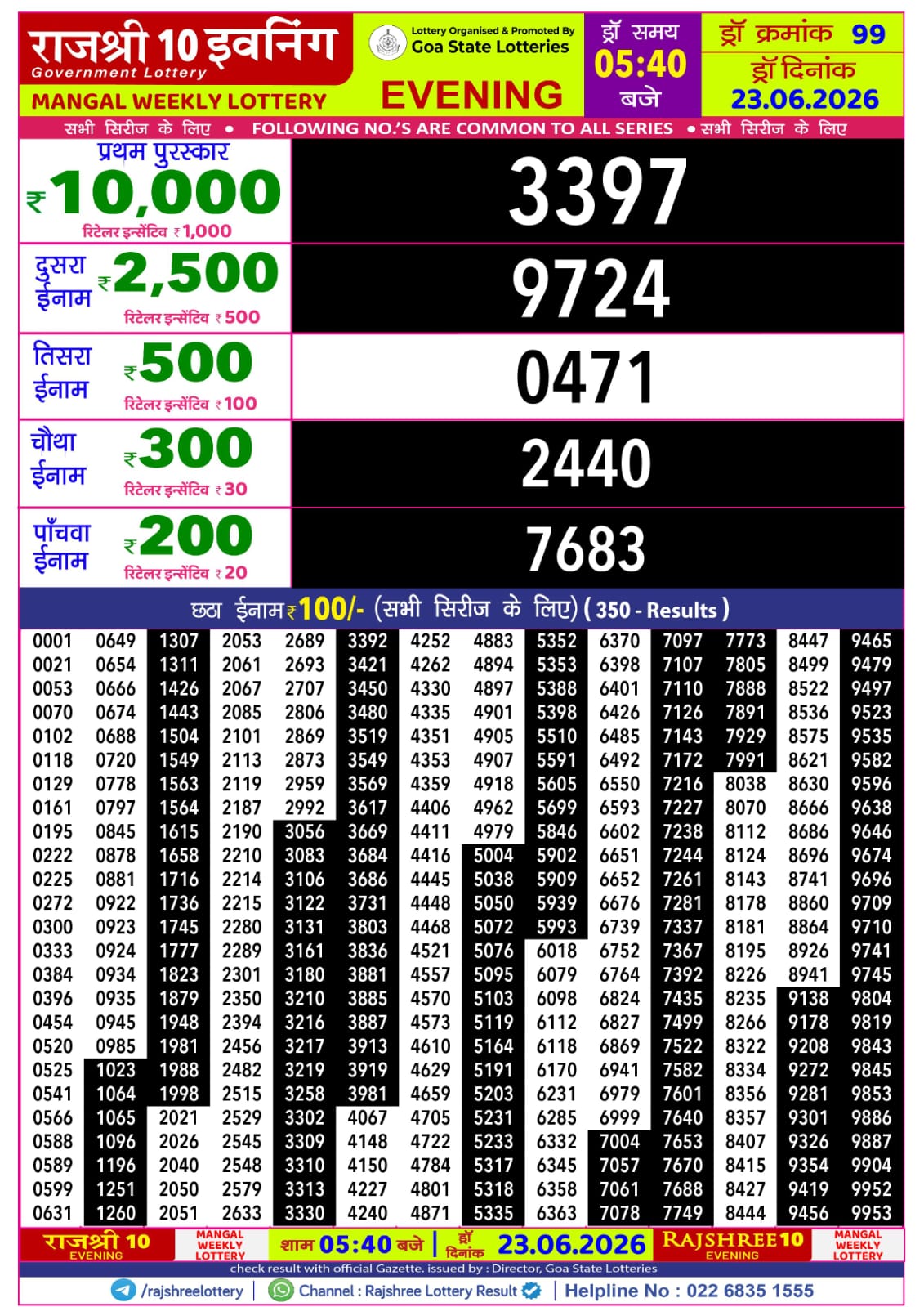 Rajshree 10 Evening 5:40PM Result 23 06 26