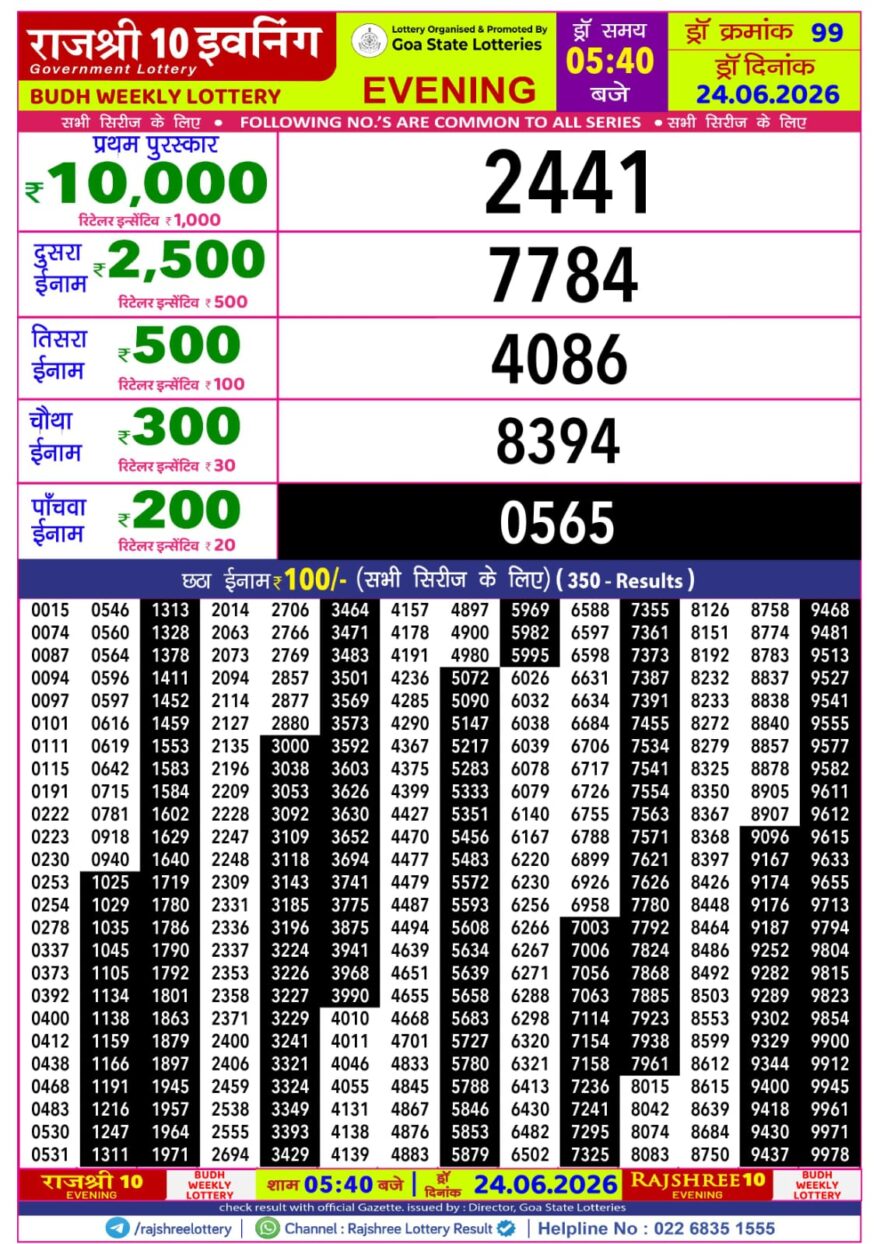 Rajshree 10 Evening 5:40PM Result 24 06 26