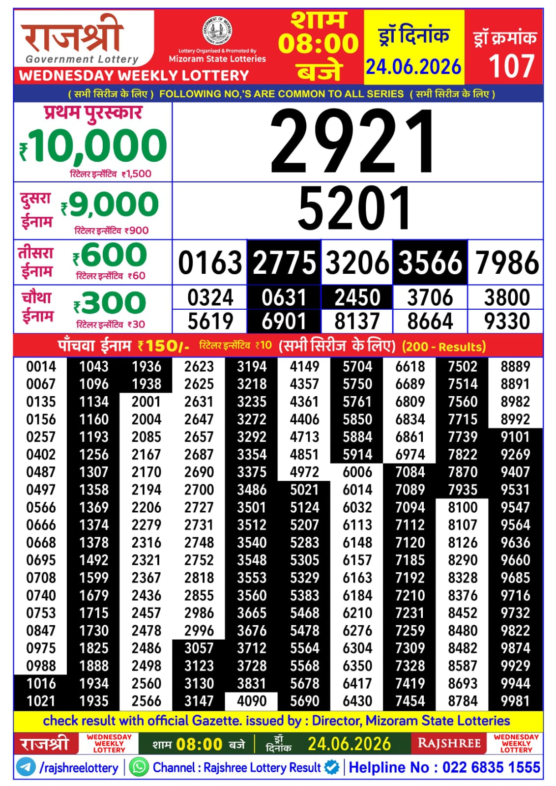 Rajshree Daily 8PM Result 24 06 26