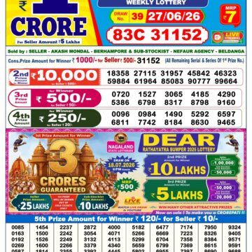 Dear Lottery Today Result 6PM 27 06 26