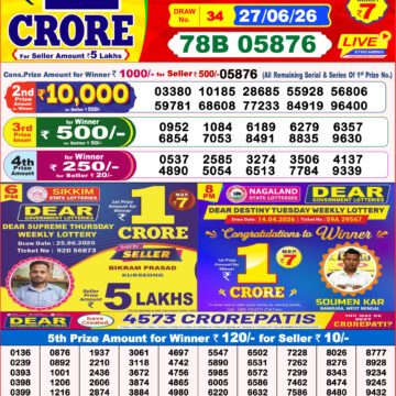 Dear Lottery Result 8PM 27 06 26
