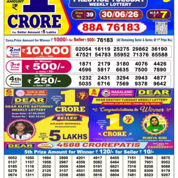 Dear Lottery Today Result 6PM 30 06 26