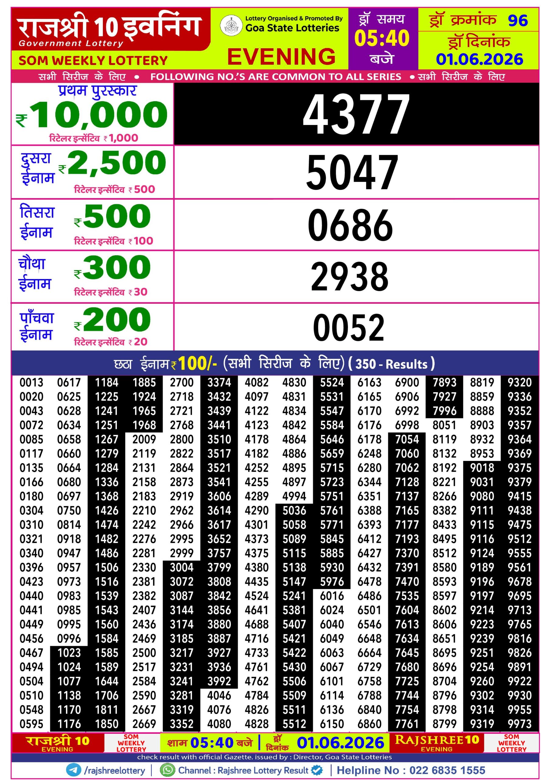 Rajshree 10 Evening 5:40PM Result 01 06 26