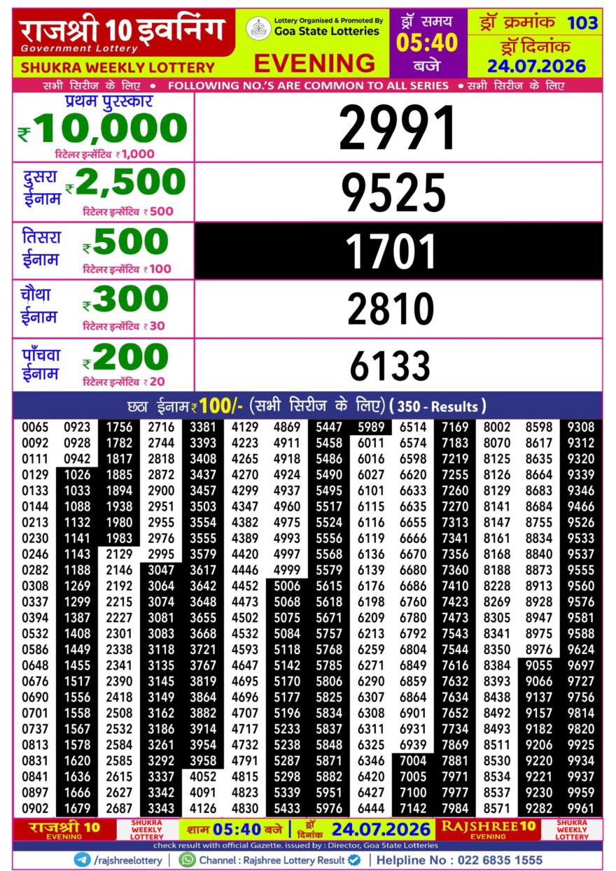 Rajshree 10 Evening 5:40PM Result 24 07 26