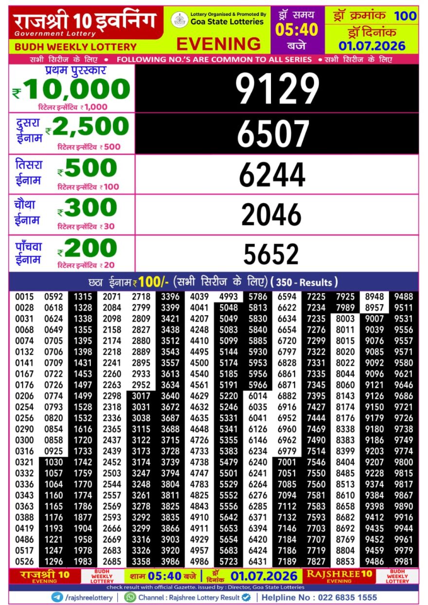 Rajshree 10 Evening 5:40PM Result 01 07 26